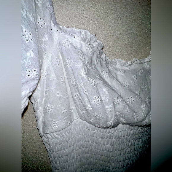 SHEIN Ruffle Trim Shirred Schiffy Dress- Eyelet Embroidery - Picture 6 of 11